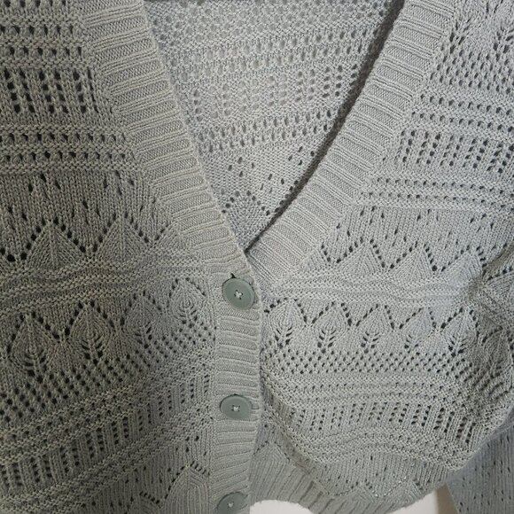 twik Pointelle Knit Cropped Cardigan - Green - Picture 4 of 8